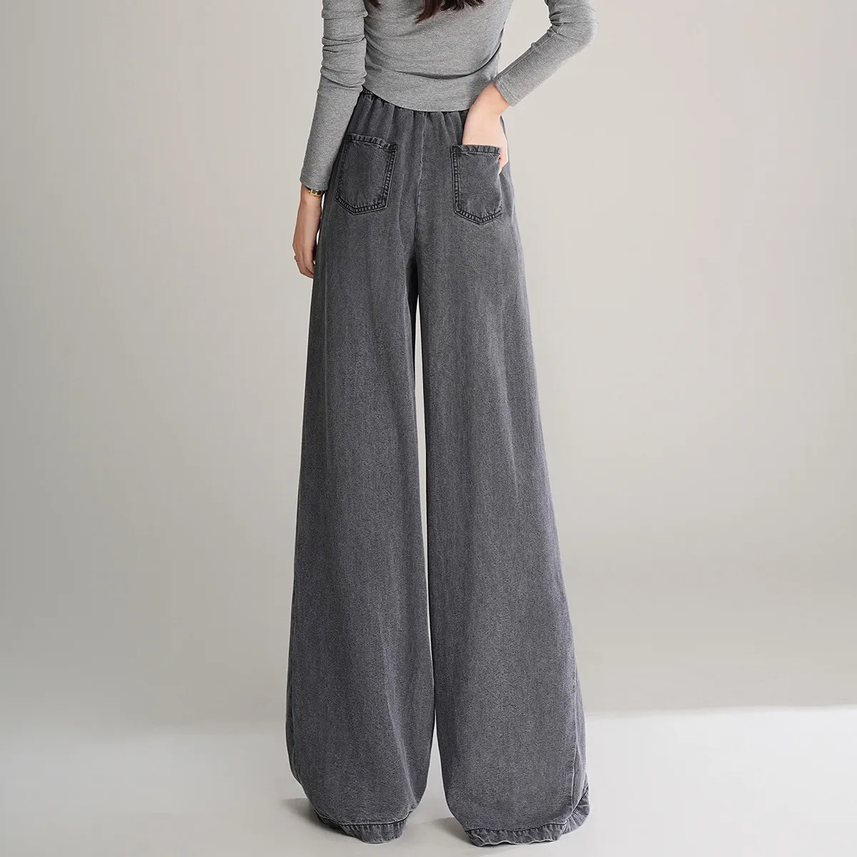 LOUIS YAO New High Waist Loose Wide Leg Pants 2025 Autumn Lyocell Women's Jeans Fabric Casual Elastic Waist Long Pants 