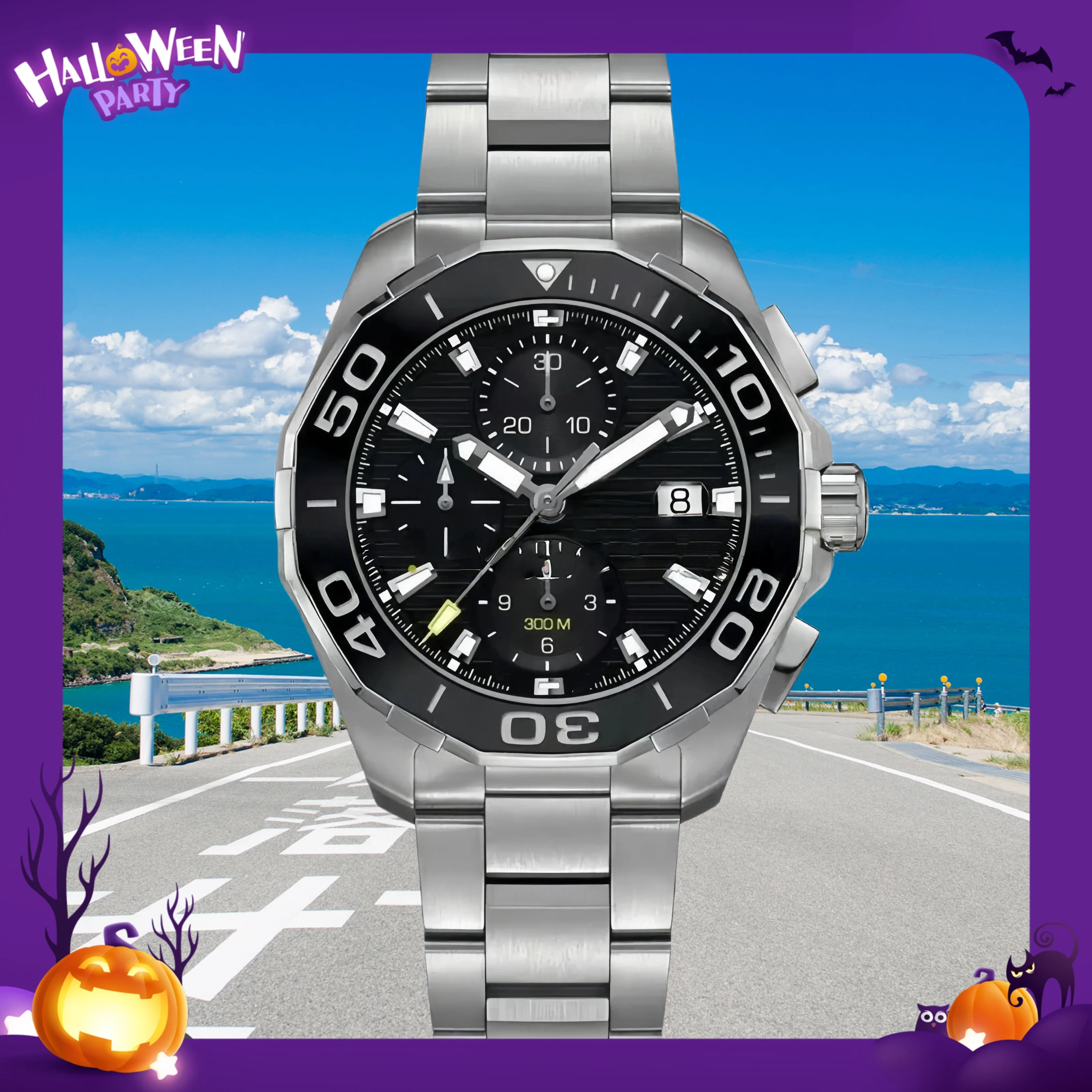 クォーツ メンズ ウォッチ 63 ステンレススチール ブレスレット セラミック ベゼル 夜光サファイアガラス