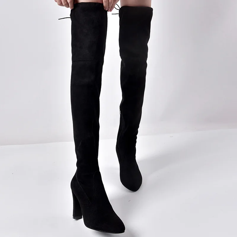 2023 Winter Over The Knee Women Boots Stretch Fabrics High Heel Slip on Shoes Pointed Toe Woman Long Boots Size 34-43 Feminino