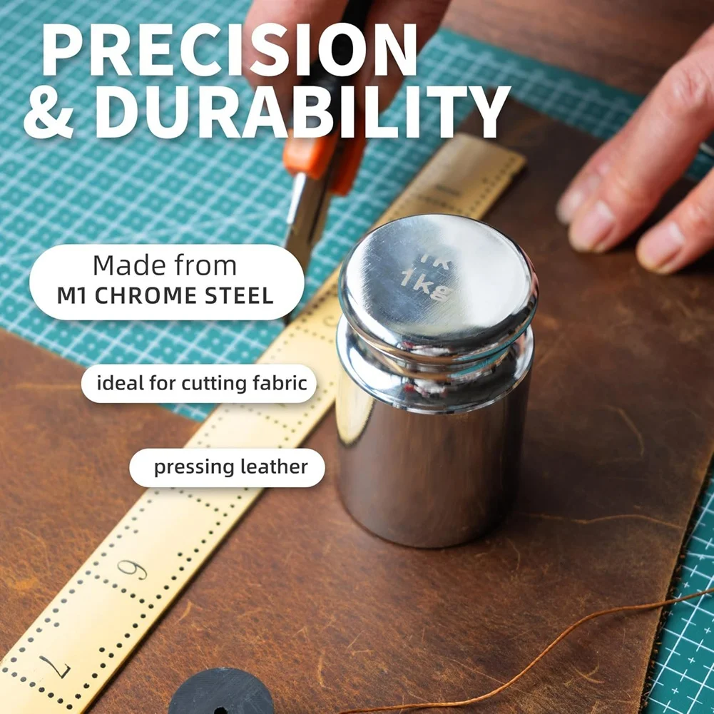 A69efor Cutting, Stitching, Embossing Stainless Steel Leather Press Tool- Heavy Duty Cylinder+ Leather Weight Set
