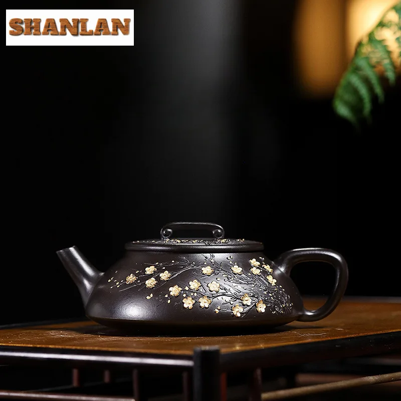 190ml Yixing Purple Clay Teapot Handmade Stone Scoop Pot Raw Ore Dahongpao Reducing Roasting Mud Kettle Strainer Zisha Tea Set