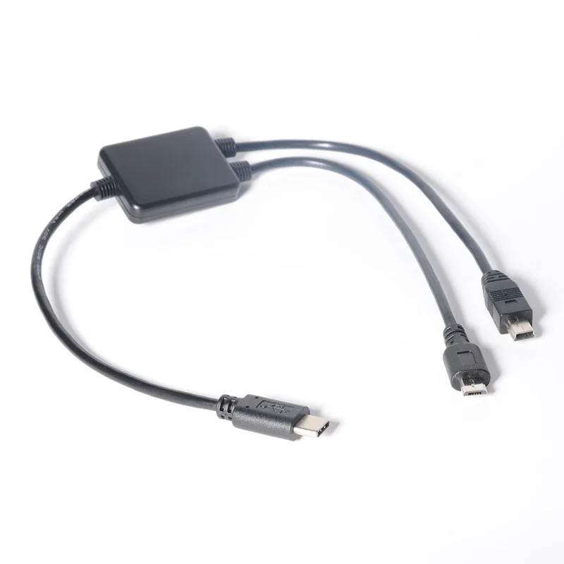 USB 3.1 Type C Male to Micro USB Male + Mini USB Male 2 в 1 Зарядный кабель - черный (40 см/1,3 фута)
