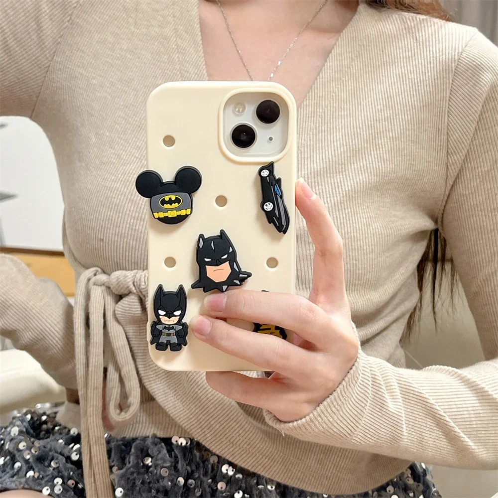 Super Hero Marvels Batmans 3D DIY Phone Case for IPhone 15 14 13 12 11 Pro Max 14 Pro Anti-drop Silica Gel Soft Back Cover Funda