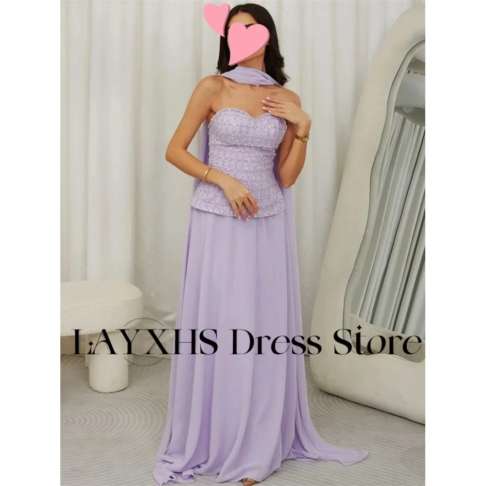 LAYXHS Elegante lila herzförmige Abendkleider, abnehmbarer Schal, A-Linie, bodenlang, Ballkleider, maßgeschneidert, فستان • Daug Menn Diego