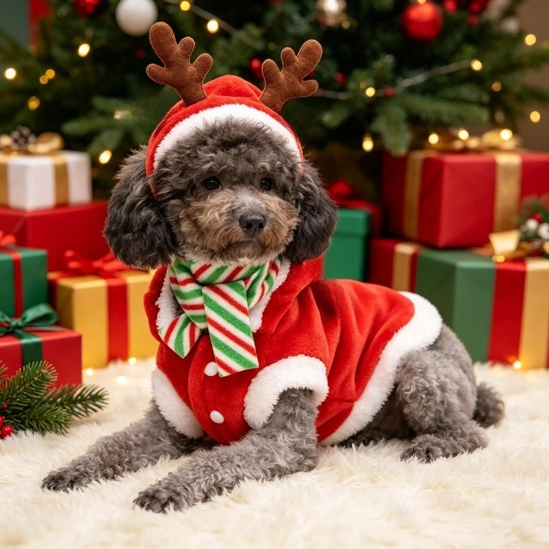 Dog Christmas Cat Flannel Cat Elk Dog Clothes Pet Party Celebration Supplies Party Photo Booth Props Autumn/Winter Pet Clothes
