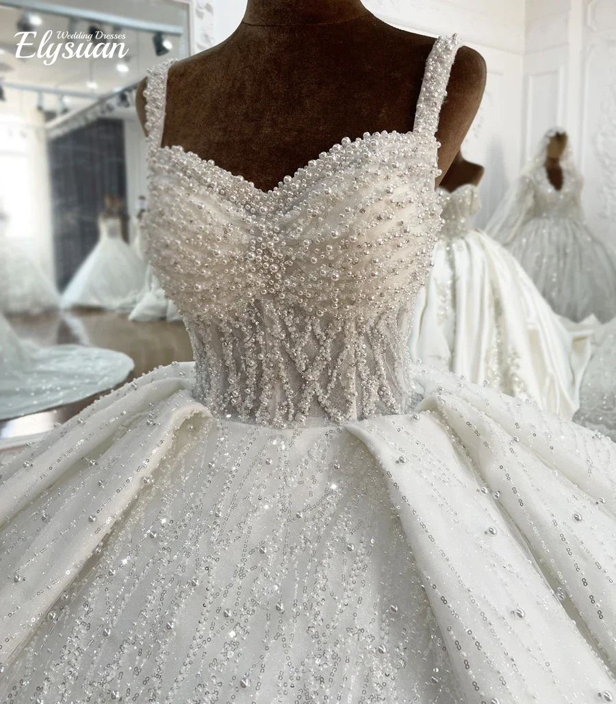 Customized Graceful Pearls Beading Princess Wedding Dresses  Bride Ball Gowns Vestidos De Novia