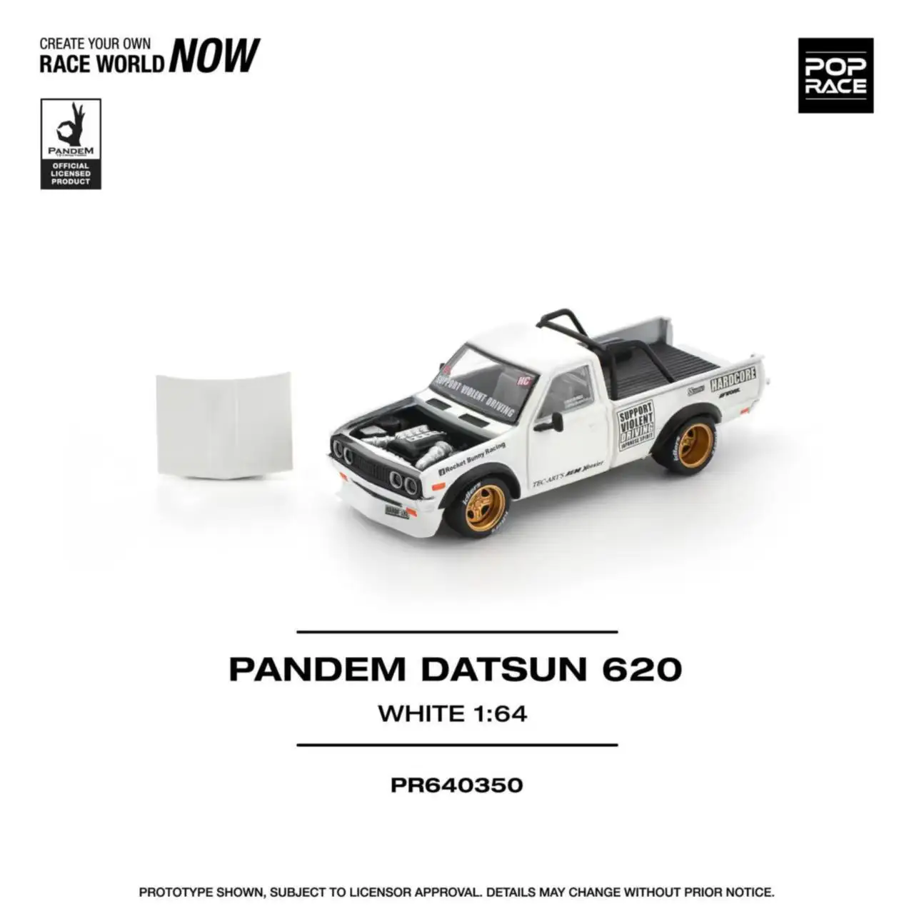 Предпродажа POP RACE 1:64 Datsun 620, пикап Pandem, белый открывающийся капюшон, литая под давлением модель автомобиля, коллекция игрушек