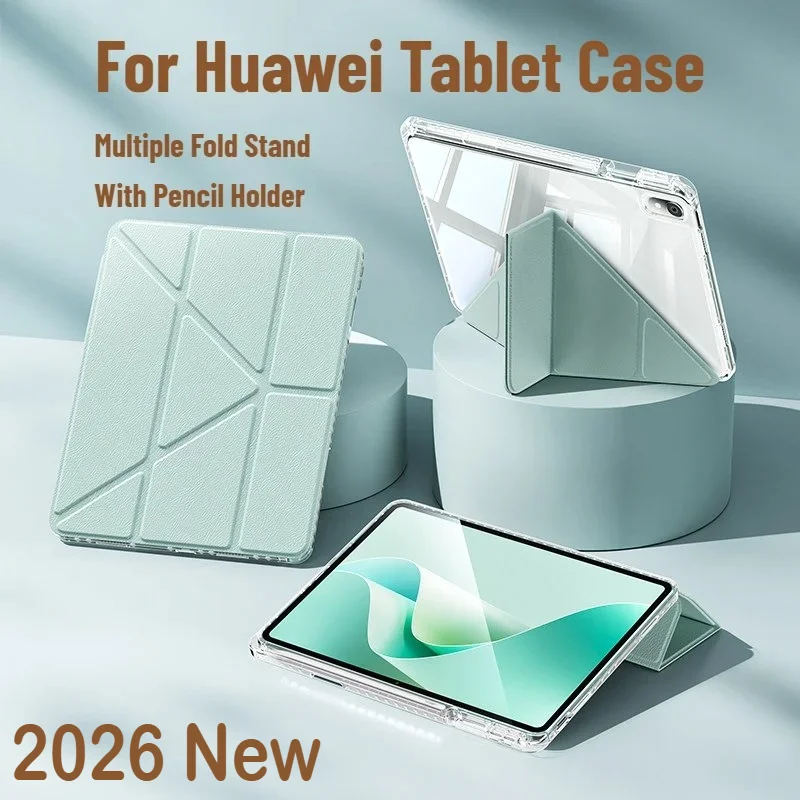 Acrylic Clear HD Back Multiple Fold Stand Tablet Case for Huawei MatePad Pro 12 Air 11.5 S 2026 SE 11 