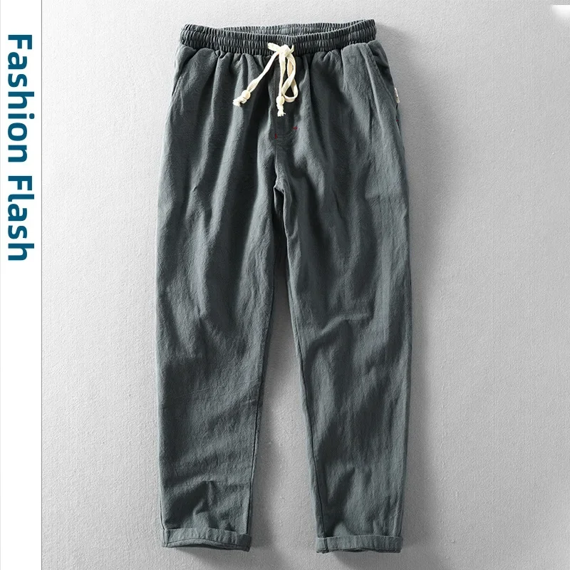 Linen Men Summer Trousers Cotton Korean Street Fashion Cloth Track Pants Men  Casual Pants Black Gray Blue Harajuku 4XL 5XL 6XL