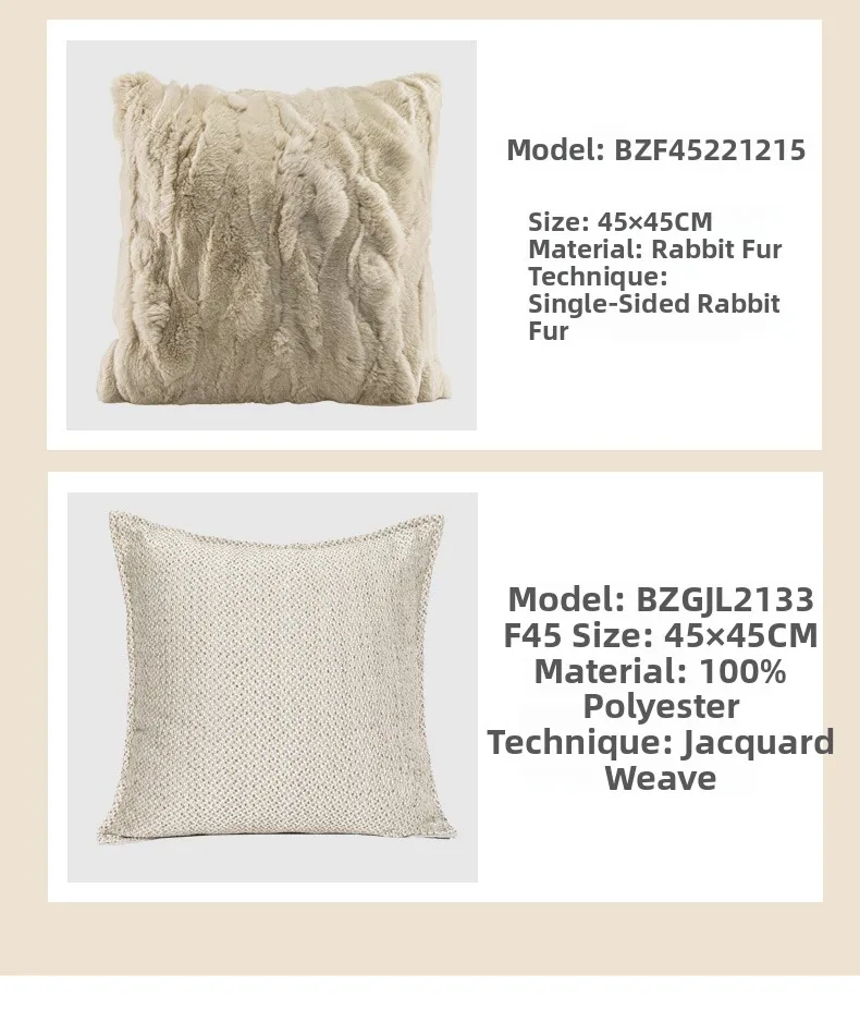Design Luxury Cushion Cover 45x45cm Milk Tea Colored Horseshoe Buckle Square Pillow Case For Home Hotel Bed Living Room Sofa