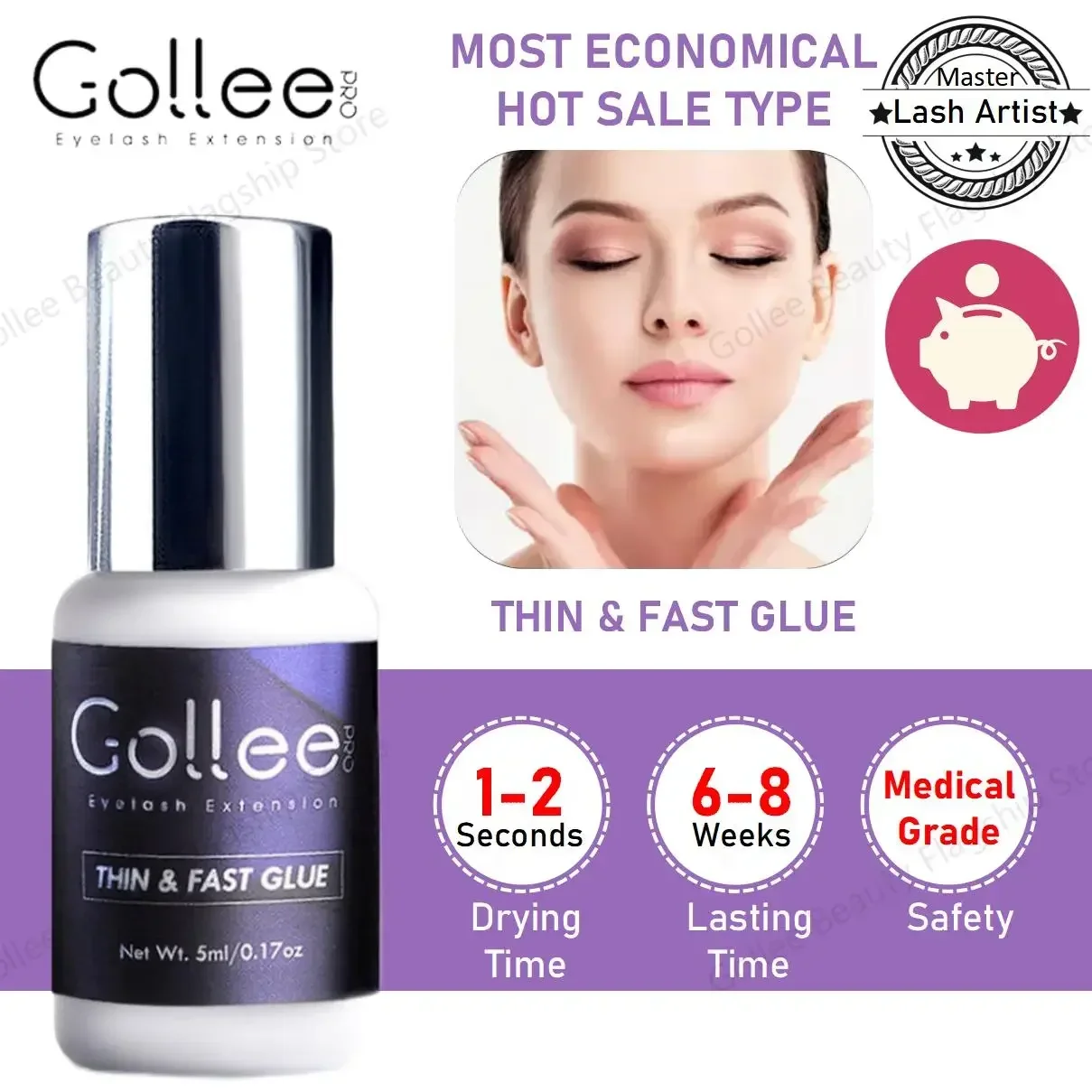 

Gollee 5ml Eyelashes Extension Glue Long Lasting Grafting Lashes Glue Quick Drying Adhesive Black Glue No Irritant Makeup