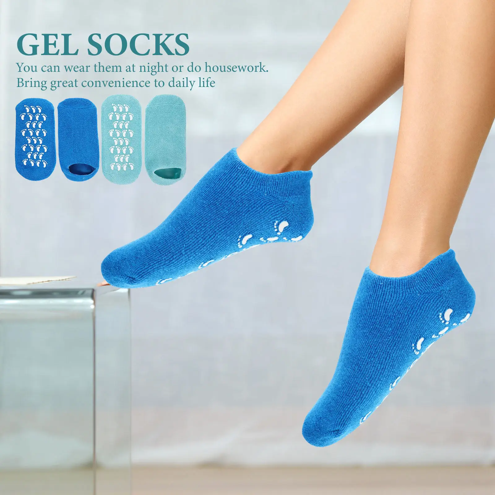 2Pairs Gel Socks for Foot Care Moisturizing Dry Feet Cracked Heel Repair Spa Use Overnight Hydrating Comfortable Reusable Foot
