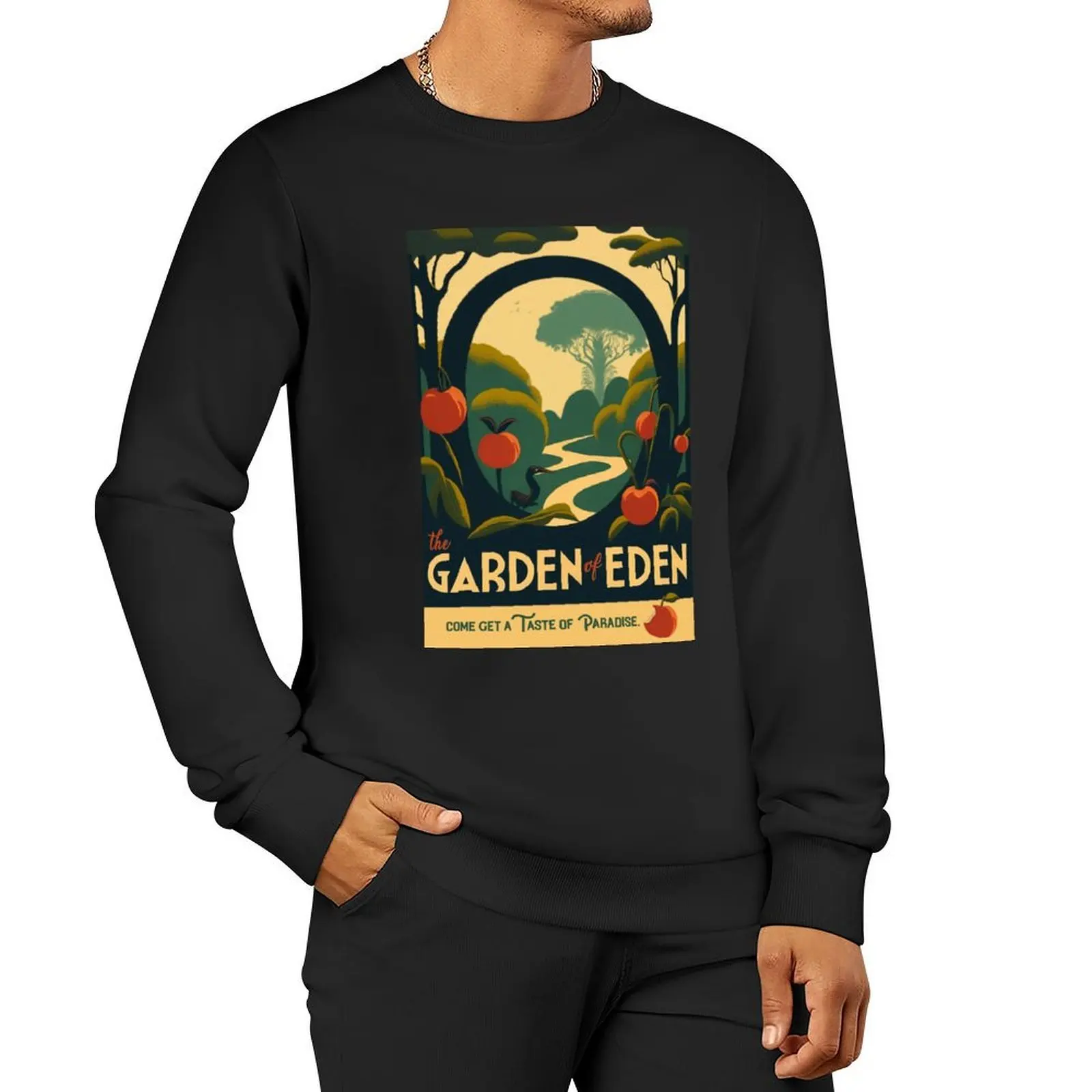 The Garden of Eden - بلوفر عتيق للسفر ملصق ملابس كورية ملابس رجالية ملابس رجالية مصممة ملابس رجالية سويت شيرت رجالي
