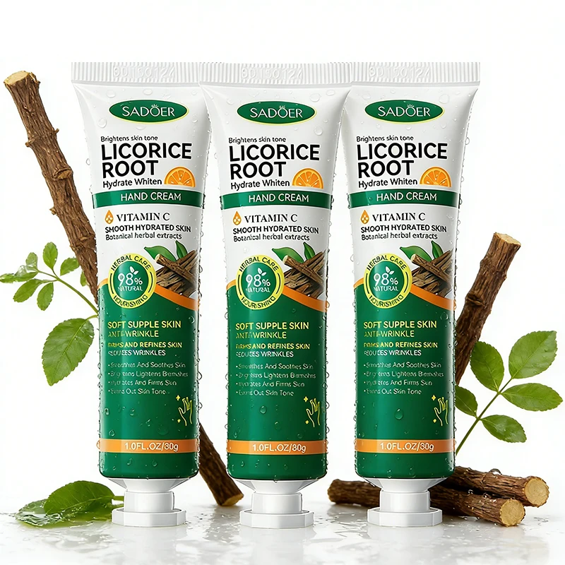 3/5 piezas SADOER Crema de Manos con Raíz de Regaliz y Vitamina C, Hidratante, Blanqueadora, Elimina Manchas, Antiarrugas, 30g