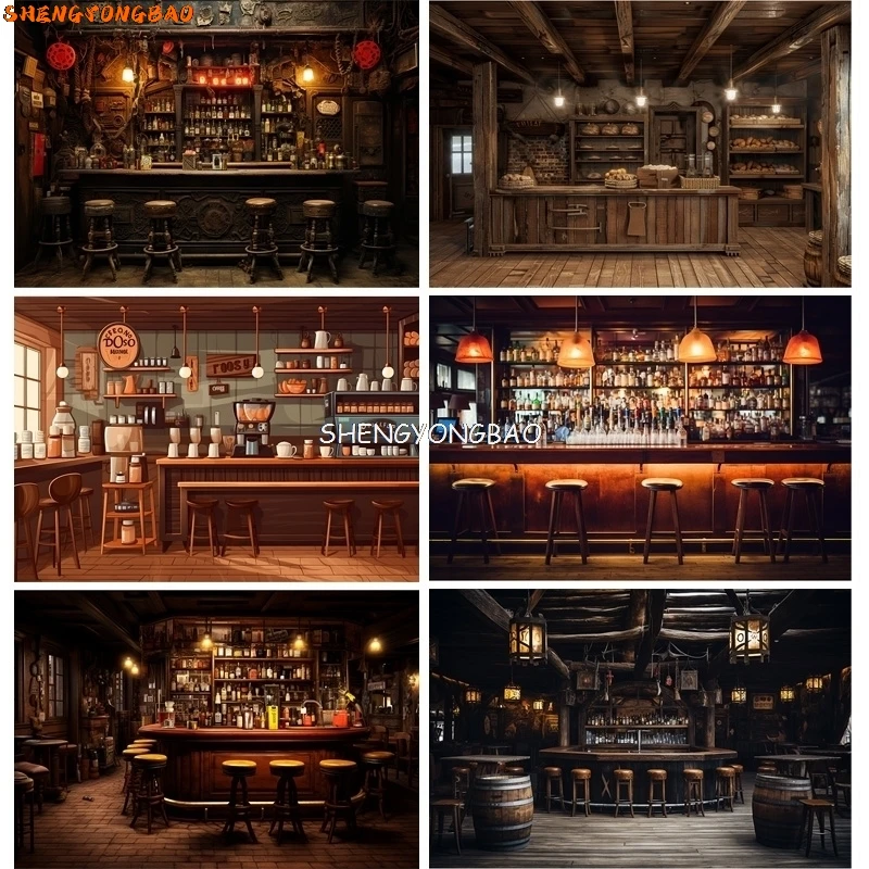 Antique library Old Tavern Barista Coffee Shop Bar Photography Backdrop Warm Medieval Inn Fantasy Photo Studio Background JG-01