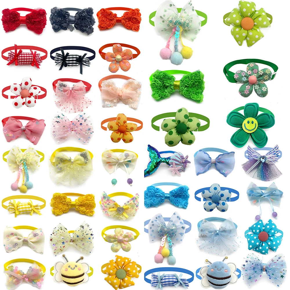 Wholesale Cute Puppy Small Dog Bow Ties Mixcolor Dog Bow Tie Collar Adjustable Small Dog Neckties Dog Accessories Pet Supplies