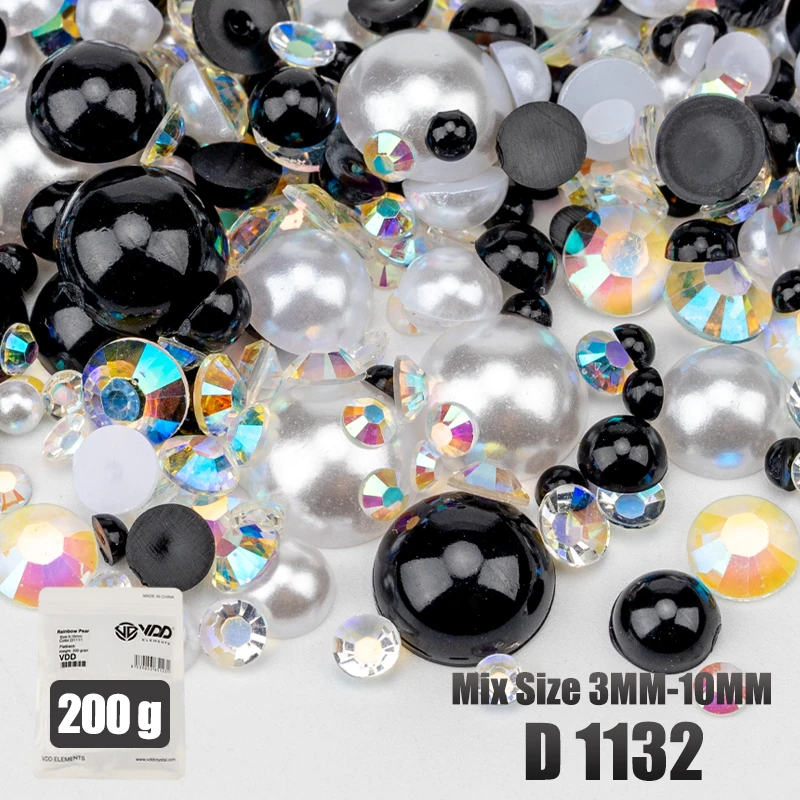 VDD 200g Großhandel Mix Größe Halbrunde Perlen ABS Flatback Perlen Harz Farbe AB Strasssteine zum Basteln DIY Nail Art Dekorationen – Detail 35