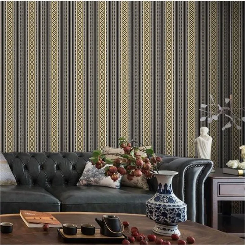 European striped wallpaper for home use, retro ethnic style non-woven fabric non self-adhesive wallpaper home deor