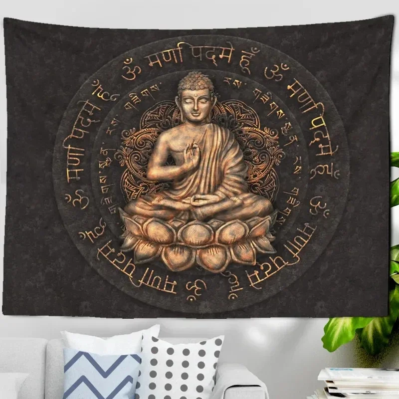 Spiritual Buddha Meditation Wall Hanging Tapestry Sacred Mantra Yoga Zen Buddhist Art Home Decor