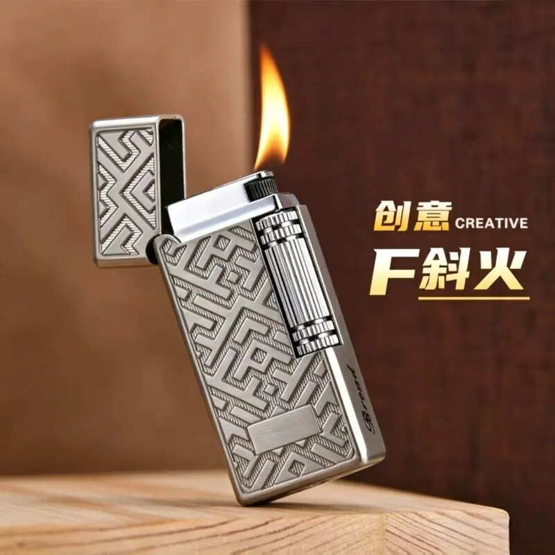 BROAD Flint Gass Lighter for Men with Butane Side Slip Grinding Wheel Cigar Smoking Accessories Cigarette Lighter