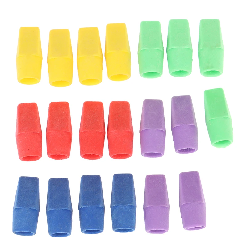 20PC Erasers Pencil Top Caps Chisel Shape Eraser Student Supplies Stationery
