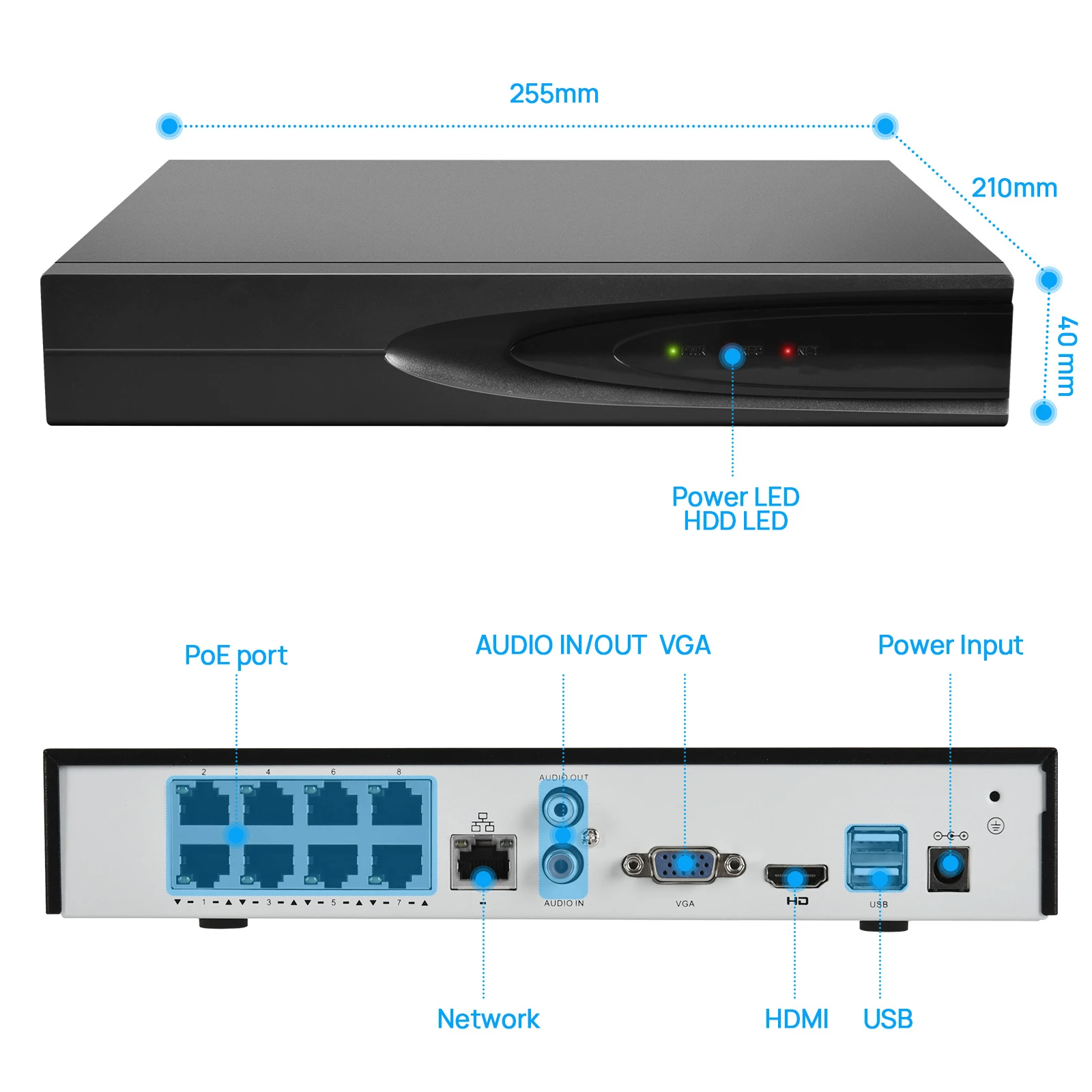 Sistema de seguridad CCTV de 8MP PG108H-8P 8 canales 8POE con grabadora de vídeo en red de disco duro compatible con comunicación bidireccional Onvif