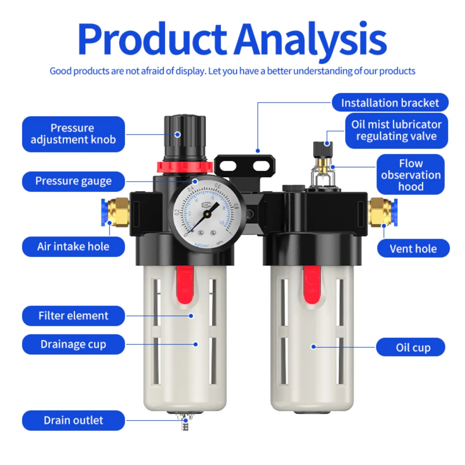 BFC2000 3000 4000 air filter pneumatic pressure regulating valve airbrush oil and water filter pump pressure reducing valve