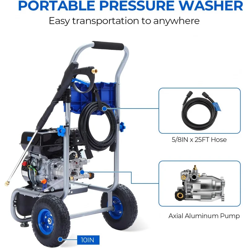 

(UUX)Gas Pressure Washer, 3500 PSI 2.3 GPM Power Washer with 209CC Engine, 4 Quick-Connect Nozzles, 25FT Hose, 3L Soap Tank UZ