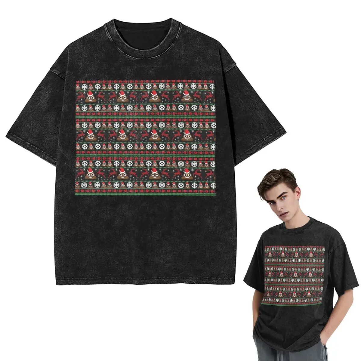 

Уличная одежда Футболки Забавные какашки Рождественские подарки Уродливая стираная футболка с коротким рукавом Футболка в стиле хип-хоп Топы Футболки для мужчин и женщин