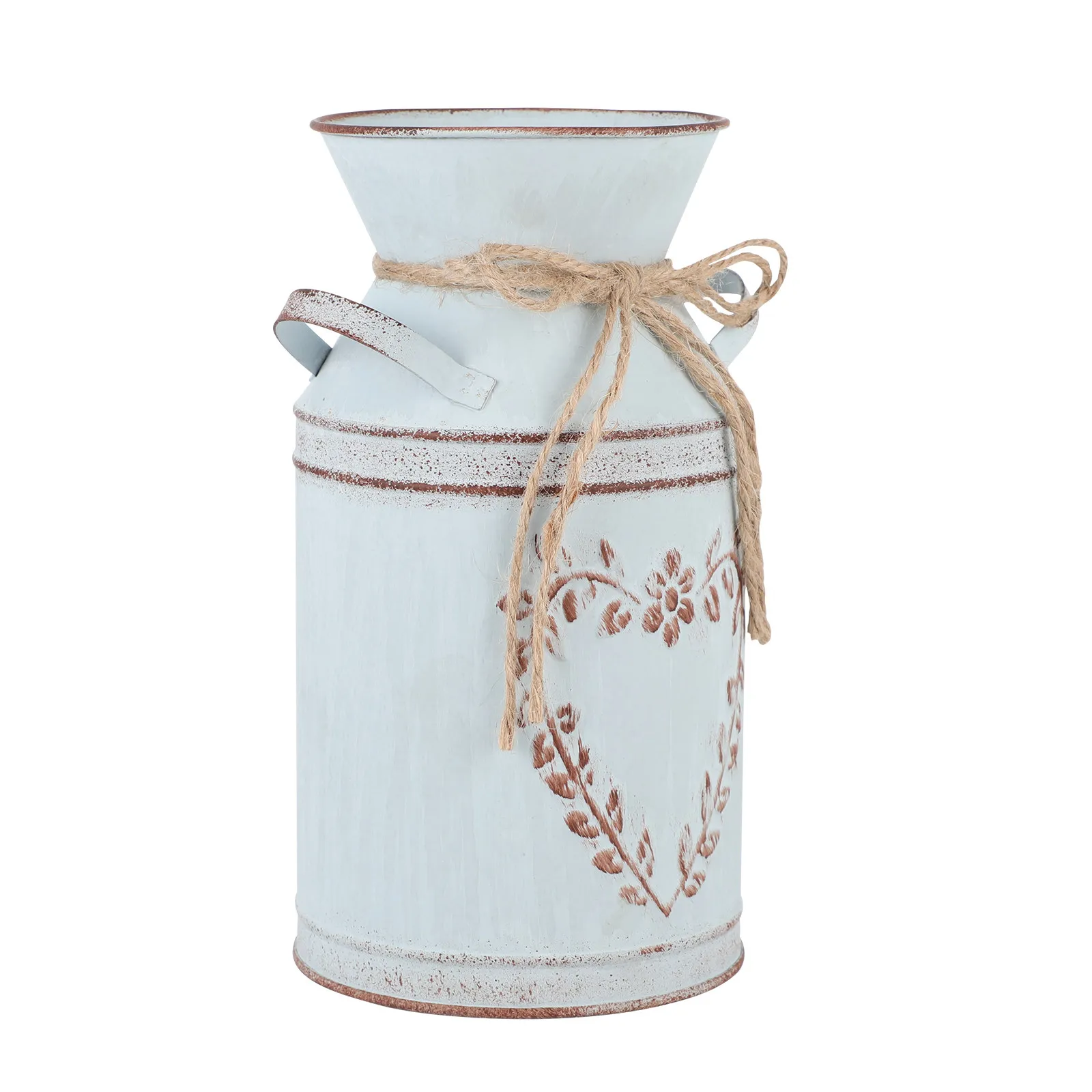 Heart Shape Pot Iron Flower Bucket Big Mouth Handles Hemp Rope Durable Retro Flower Vase Planter Home Decoration Gift Family
