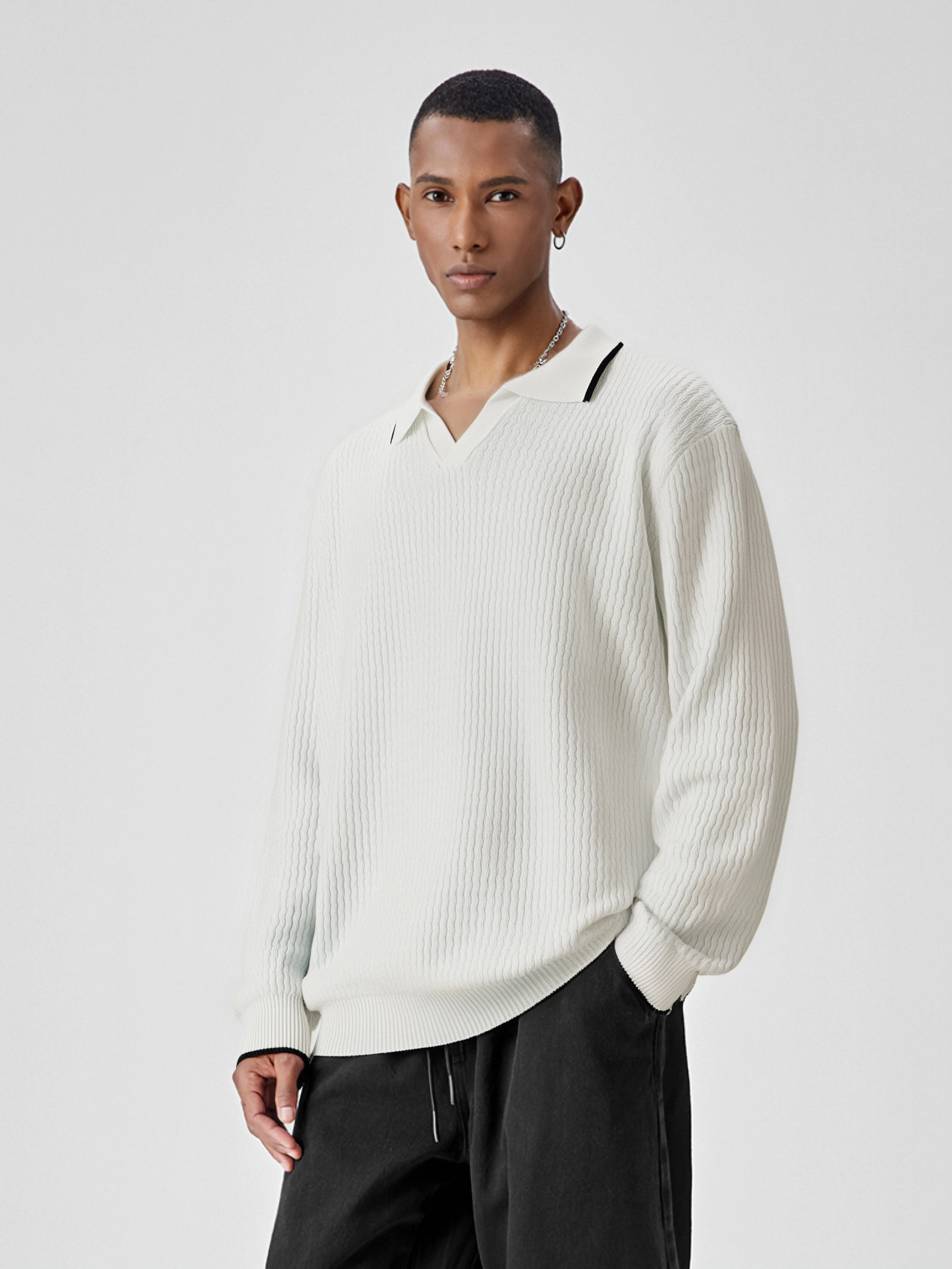 

Minimally casual men's polo collar long sleeved sweater with a high-end feel, casual and versatile men's autumn knitwear/3156