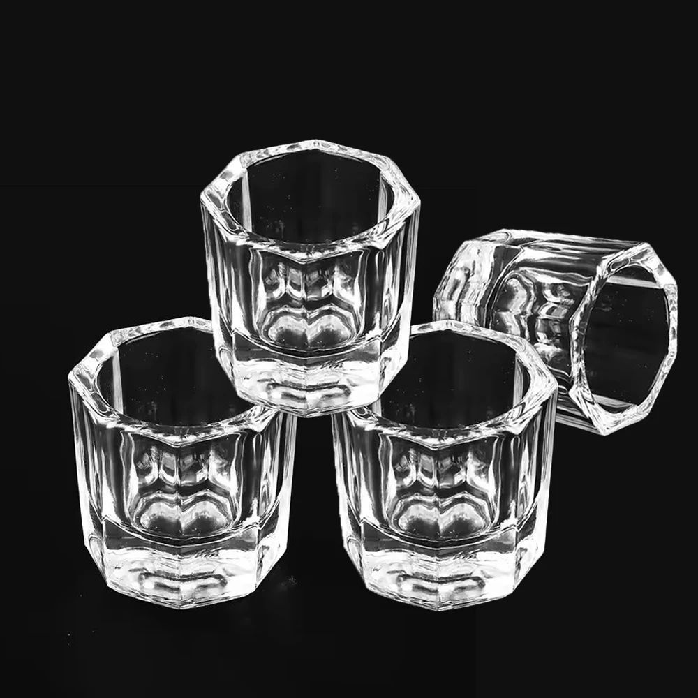 Verre cristal pour Nail Art, acrylique transparent, petite poudre octogonale, tasse à ongles liquide, brosse de nettoyage, bol de mélange de liquide, outils