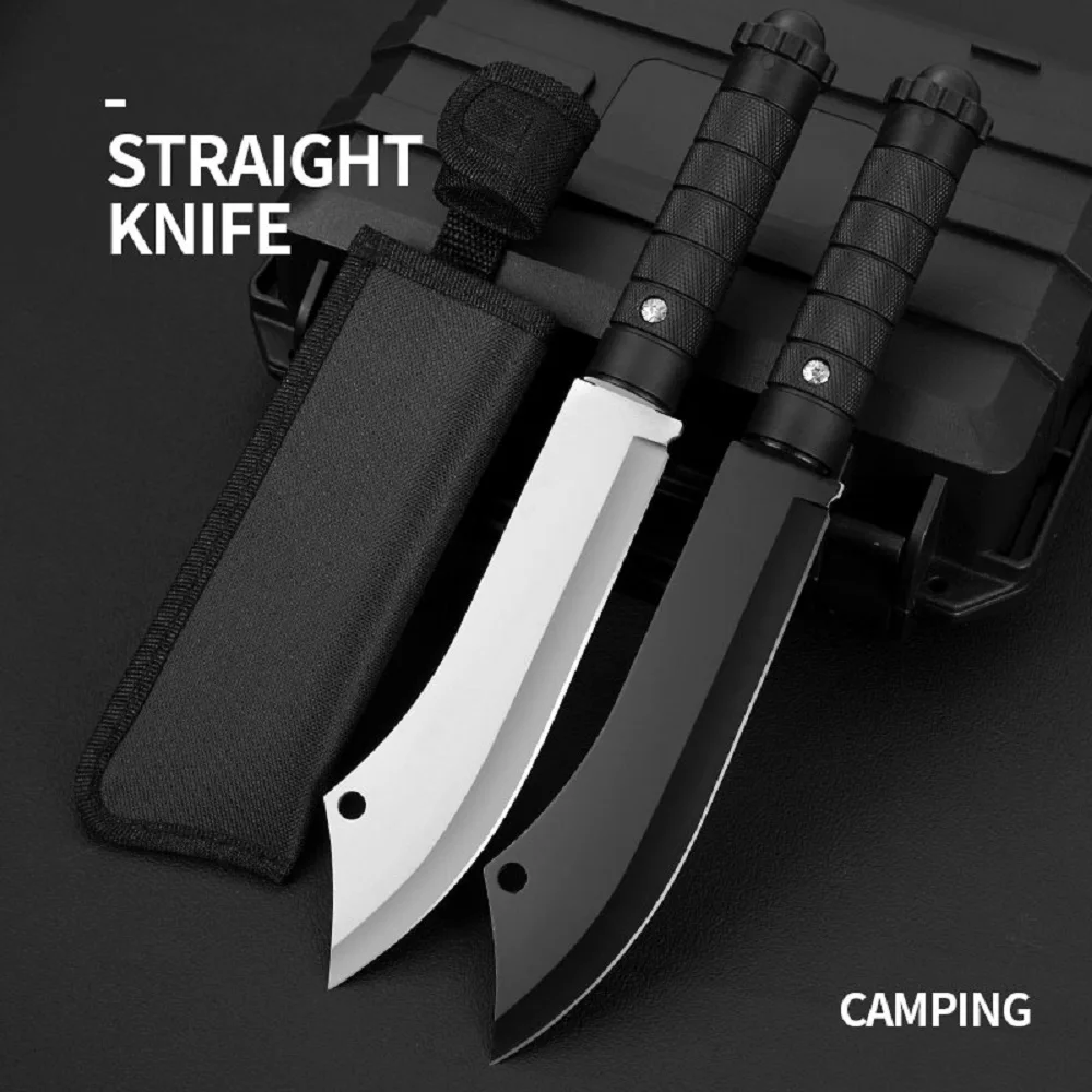 1PC Black handle ball; Outdoor camping straight knife; Multifunctional; Self-defense knife; Survival hunting knife; Fruit knife