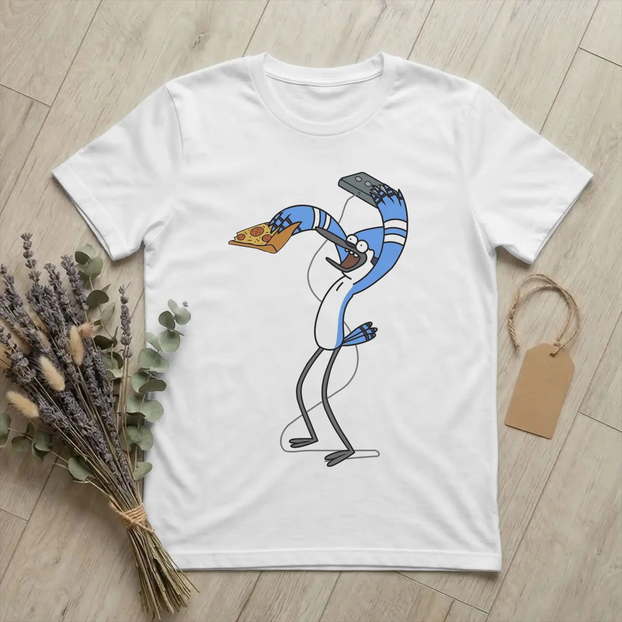 Mordecai Pizza & Video Game T Shirt for Men Women Cotton Fashion T-Shirts Crew Neck Regulars Show Tees Short Sleeve Clothing