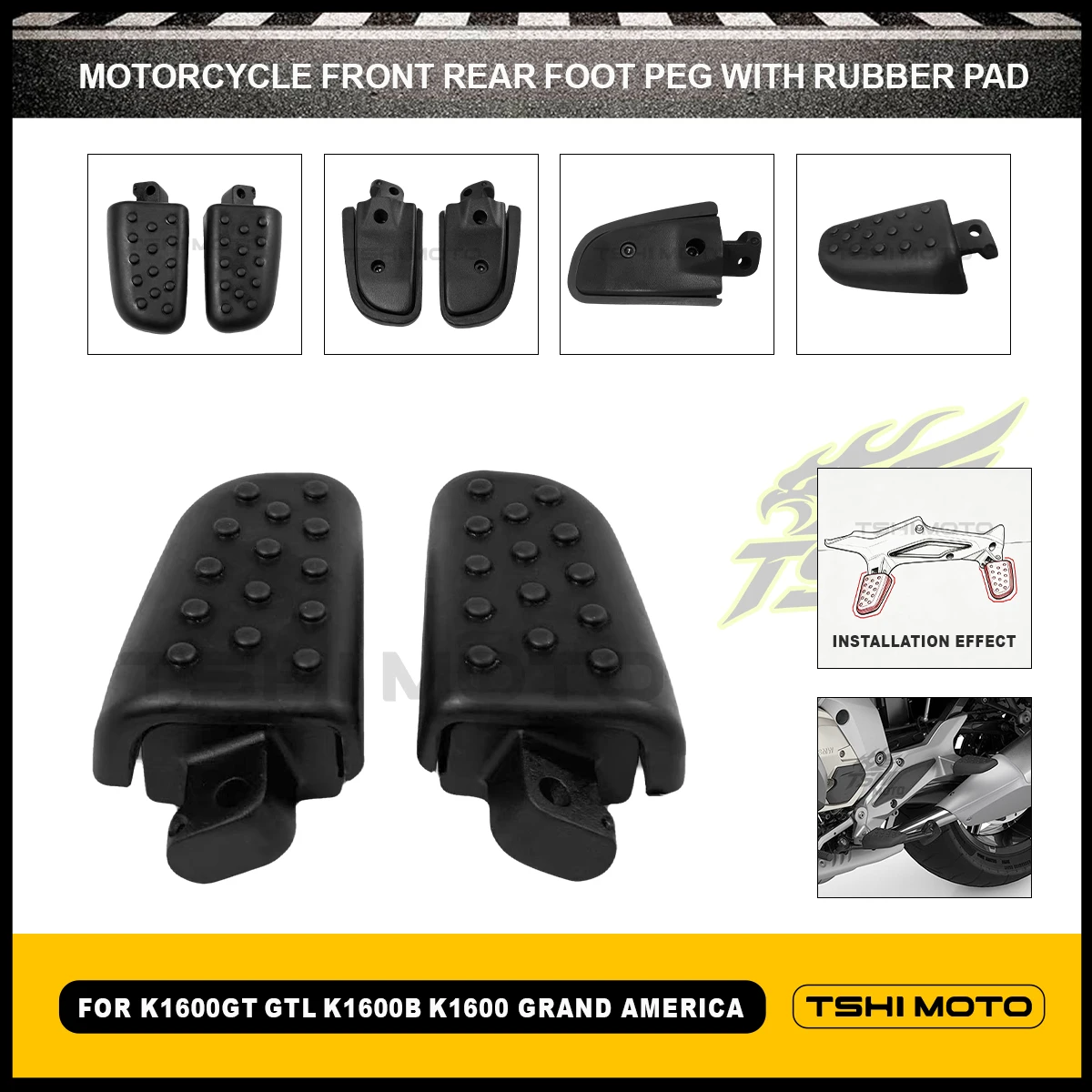 

Front Rear Left Right Footrest Foot Peg With Rubber Pad For BMW K1600 GT GTL B Grand 2011-2026 Motorcycle Foot Step Parts