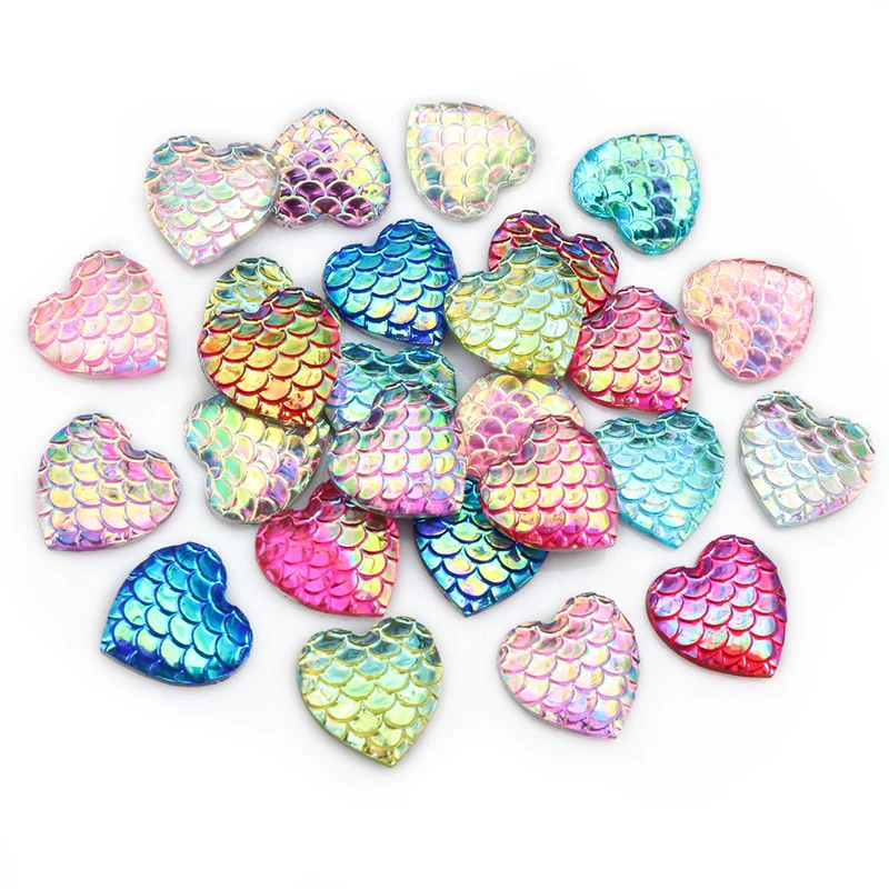 40pcs 12mm Heart Shape Mermaid Fish Scale Resin Cabochons Dome Flat Back DIY Jewelry Making Accessories for Earrings Bracelets image 2