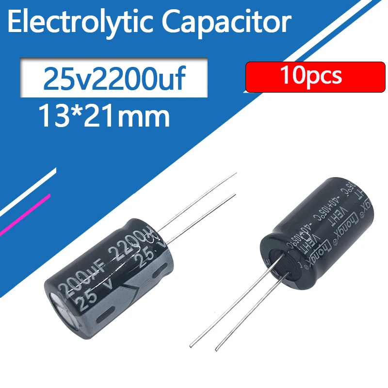 10Pcs 25V2200UF 13X21Mm Nhôm Điện Phân Tụ 2200Uf 25V 2200uf25v 25v2200mf 2200mf25v 25v2200MFD 25vdc 25wv