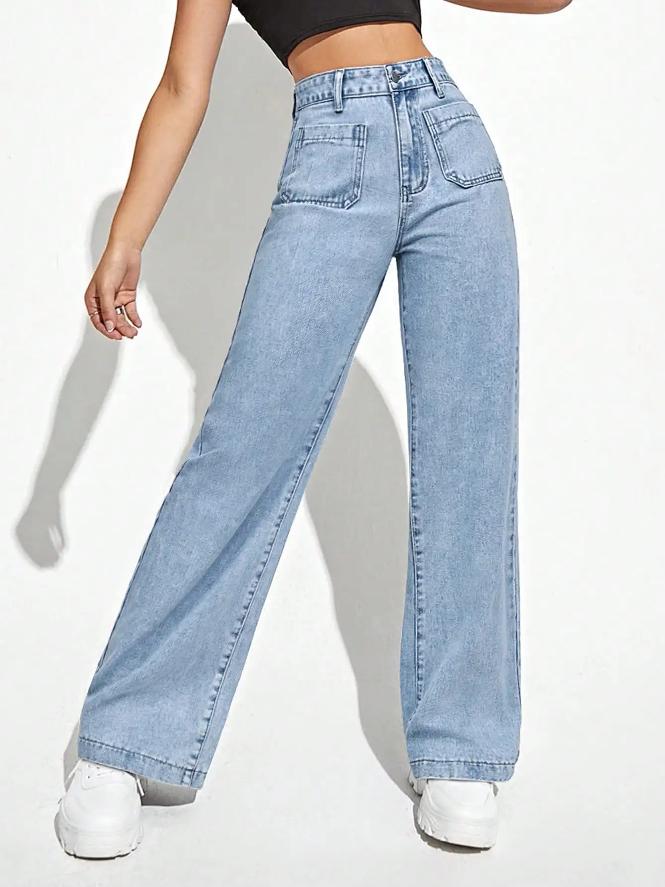 

Women's High Waist Wide Leg Denim Pants, Light Wash Casual Jeans for Summer