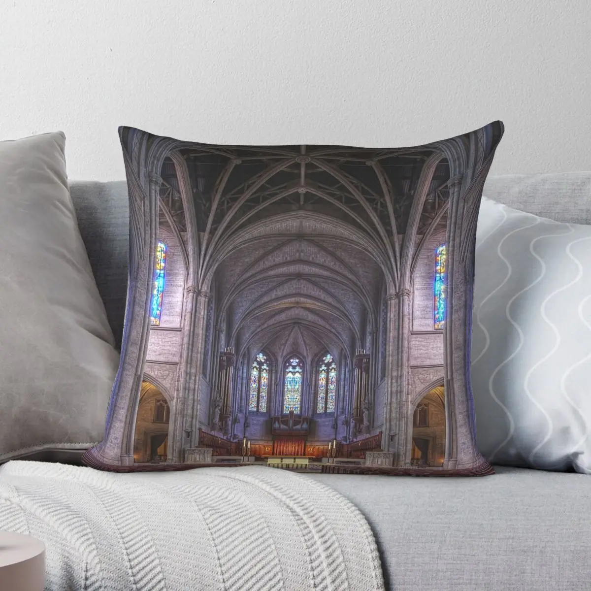 Grace Cathedral Square Pillowcase Polyester Linen Velvet Pattern Zip Decor Pillow Case Room Cushion Cover 18