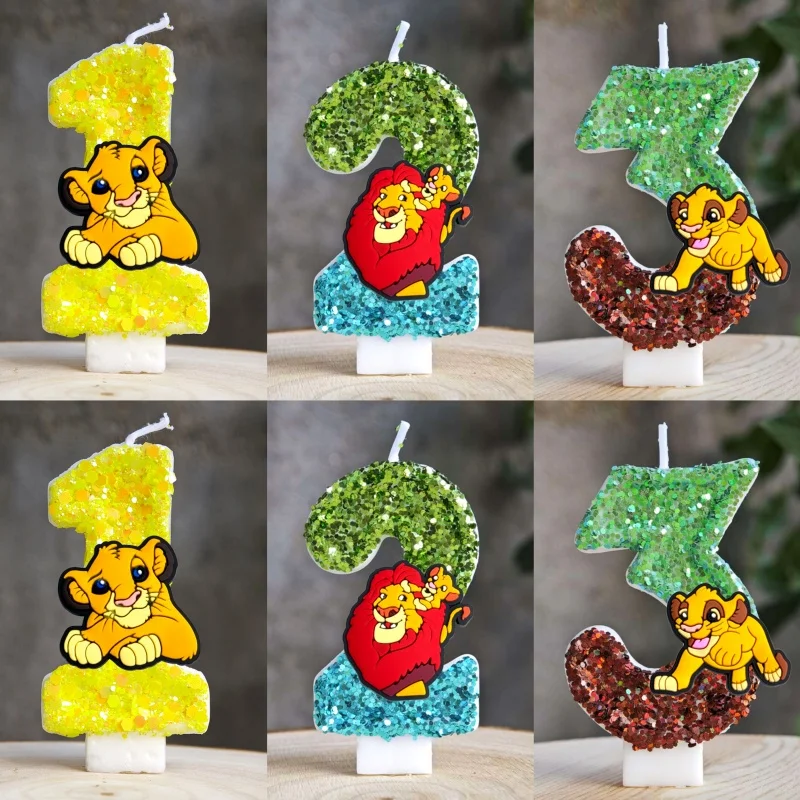 Vela de Simba del Rey León de Anime, decoraciones para tarta de cumpleaños con números de 0 a 9, velas para fiesta de aniversario de Baby Shower para niños, suministros de escena