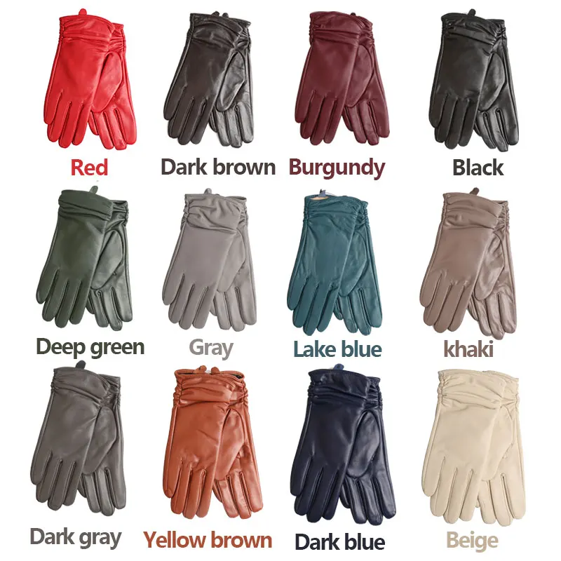 Hot Sale Genuine Sheepskin Women\'s Winter Leather Gloves Warm Driving Casual Multi-color Optional -2081