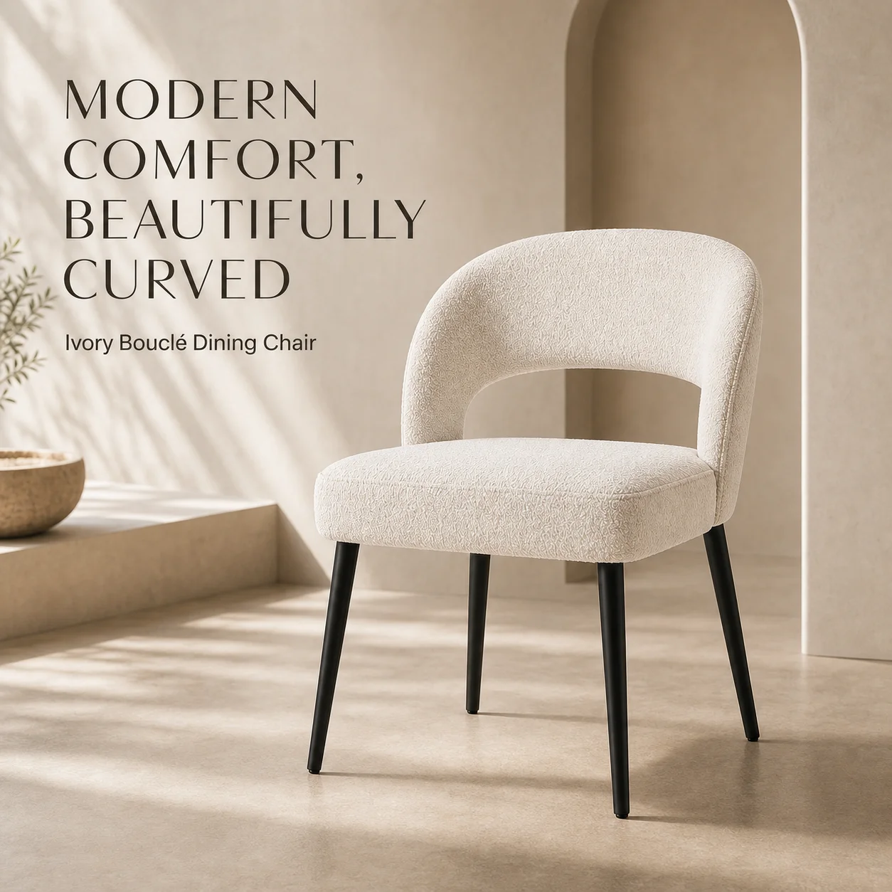 Wholesale Custom Dining Chair Iron Legs Mid Century Modern Style Ivory Boucl Upholstery Leisure Chair For Home Living Rooms