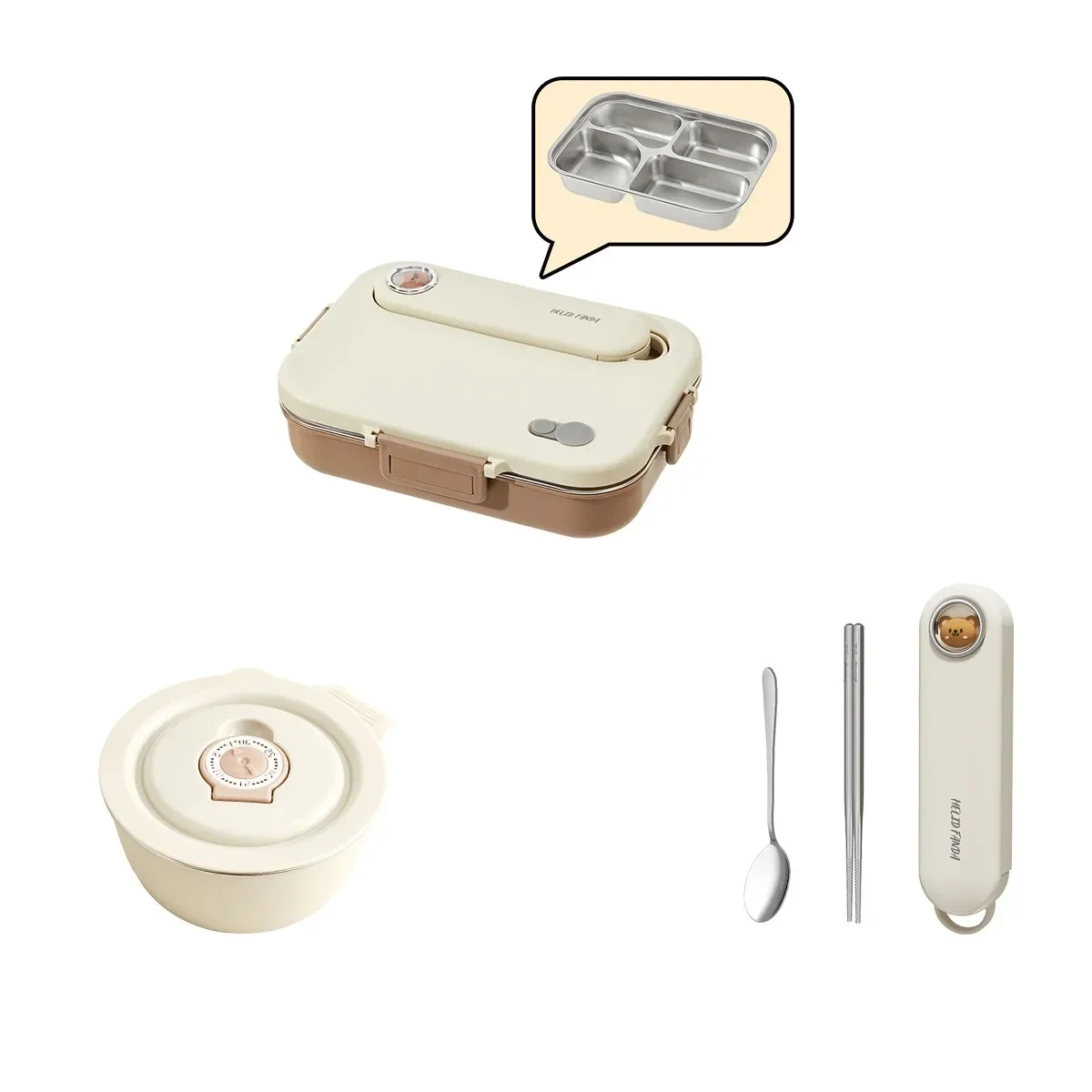4/5 vakken, grote inhoud, lunchbox van roestvrij staal 304 met bestek, geschikt voor de magnetron, afsluitbare lunchcontainer voor kinderen en studenten.