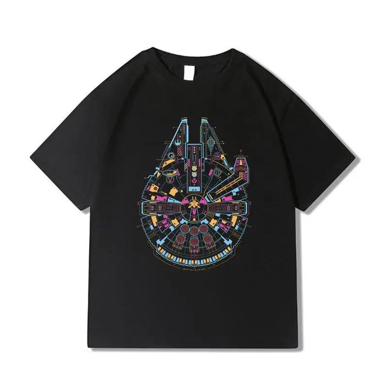 Star Wars Millennium Falcon Graphic T Shirt Black Cotton Crew Neck Short Sleeve Tee Men Sci-Fi Streetwear Vintage T Shirt