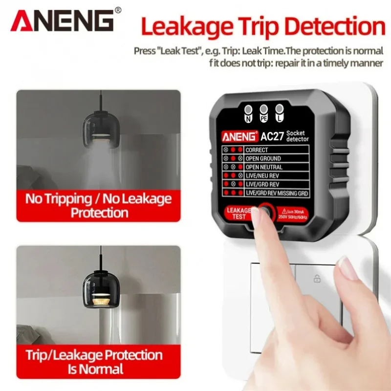Socket Tester Voltage Test ANENG AC27 Socket Detector Ground Zero Line Polarity Phase Check Tool Circuit Checker  EU/US Plug