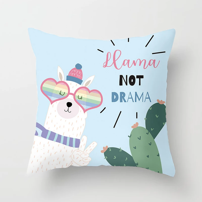 Cute Cartoon Printed Pillowcase Alpaca Decorative  Home Sofa Office