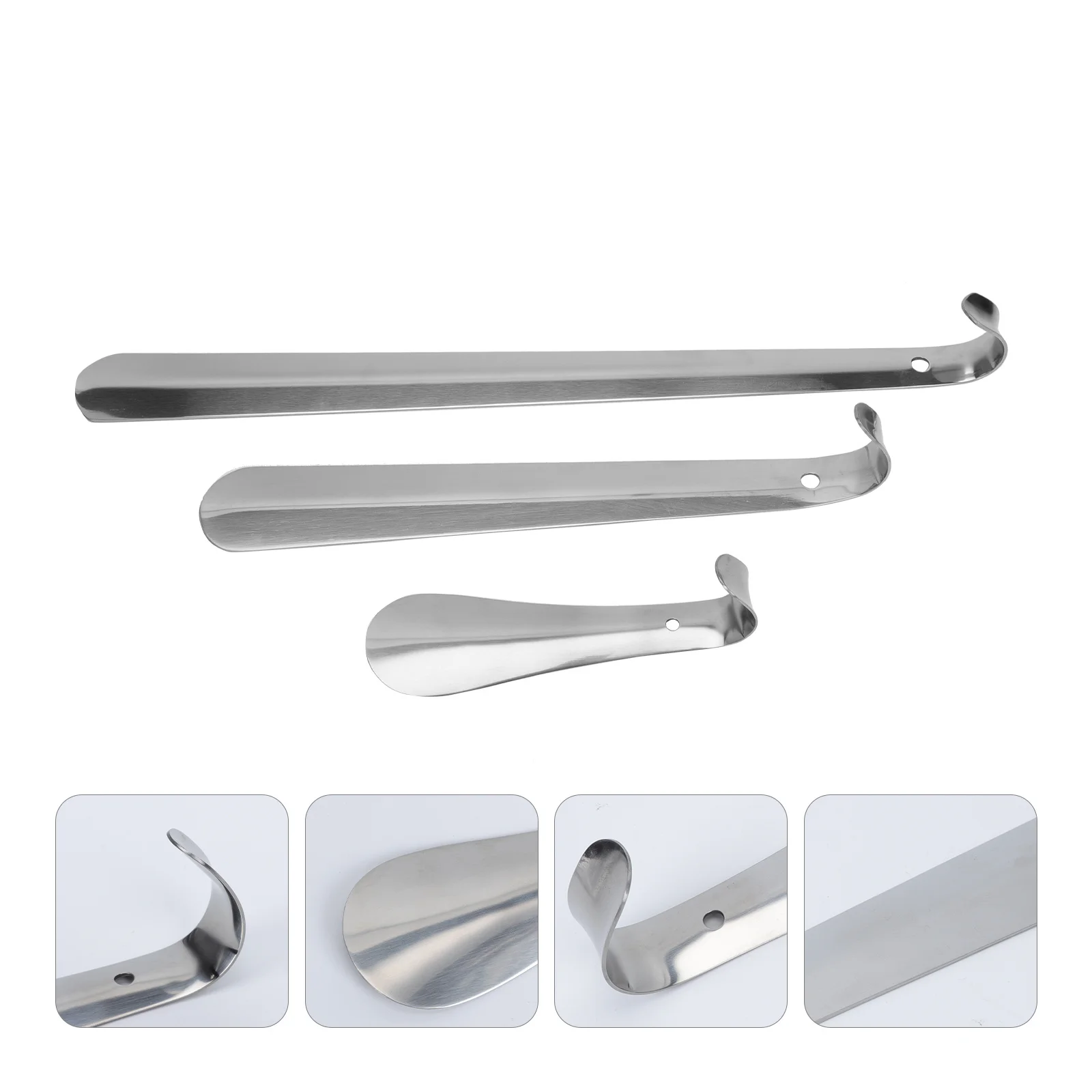 1 مجموعة الفولاذ المقاوم للصدأ القرن مجموعة مقبض طويل رافع الأحذية لكبار السن لا الانحناء مستخرج الأحذية مكافحة الصدأ المعادن لبيسة الحذاء أداة #5