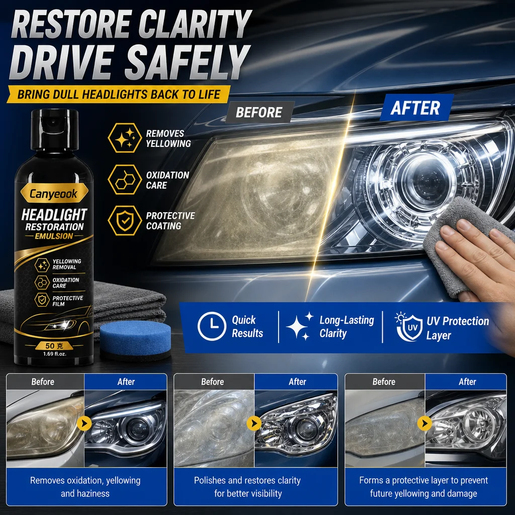 QIFENGHE Headlight Restoration Cream 50g Removes Yellowing Oxidation Restores Clarity UV Protective Coating