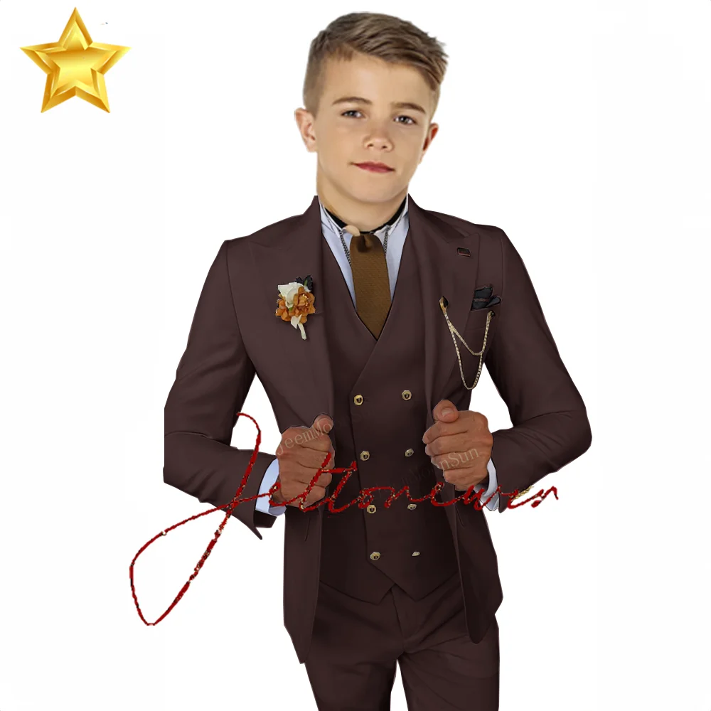 3 Pieces New White Boy Suit 2022 Peak Lapel Slim Fit Casual Tuxedos Kids Tailor Made 2-16 Years Old Clothes (Blazer+Pants+Vest)