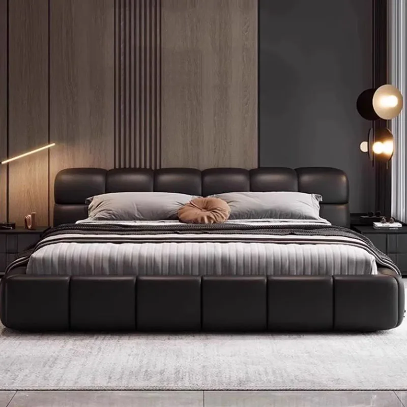 Cheap Unique Double Bed Modern Wood Black King Size Lounge Double Bed Bedroom Luxury Somieres Y Marcos De Cama Home Furniture